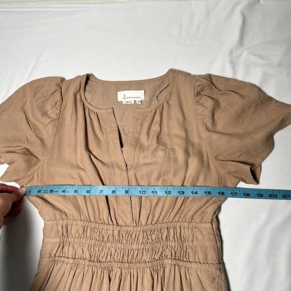 Anthropologie The Somerset Flowy Maxi Dress Linen Tiered Tan Light Brown XSP - Picture 7 of 15